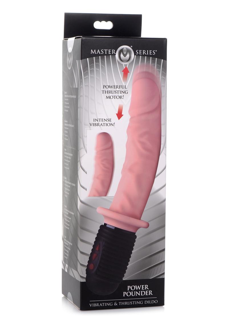 Master Series 10x Vibrating andamp; Thrusting Silicone Rechargeable Dildo With Handle 10in - Vanilla
