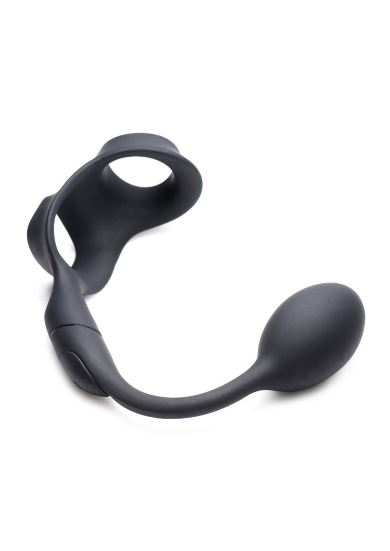Alpha Pro 10X P-Bomb Silicone Rechargeable Cock andamp; Ball Ring With Plug And Remote Control - Black