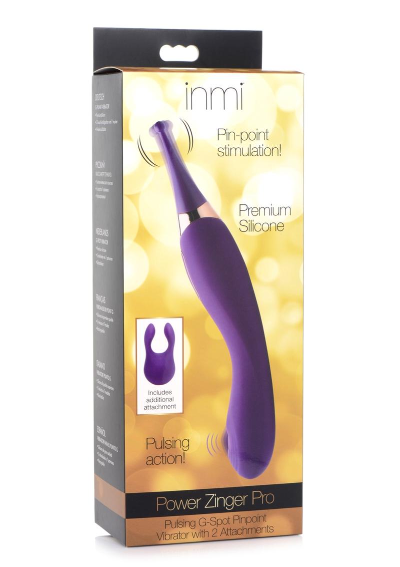 Inme Power Zinger Pro Pulsing G-Spot Silicone Rechargeable Pinpoint Vibrator With Interchangeable Tips -Purple