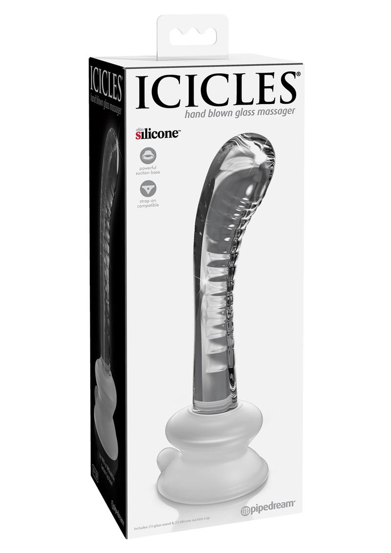 Icicles No 88 Glass G-Spot Wand With Bendable Silicone Suction Cup - Clear