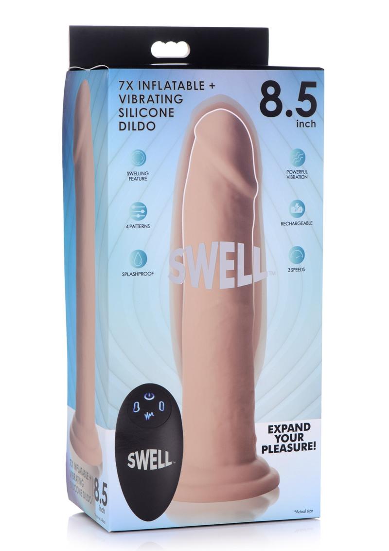 Swell 7X Inflatable andamp; Vibrating Silicone Rechargeable Dildo With Remote Control 8.5in - Vanilla