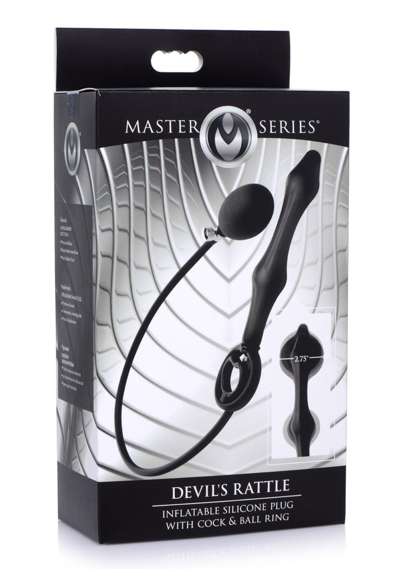 Master Series Devil`s Rattle Inflatable Silicone Plug With Cock Ring - Black