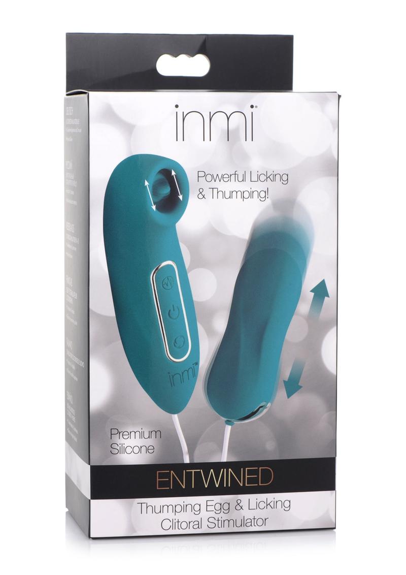 Inmi Entwined Silicone Rechargeable Thumping Egg andamp; Licking Clit Stimulator With Remote Control - Teal