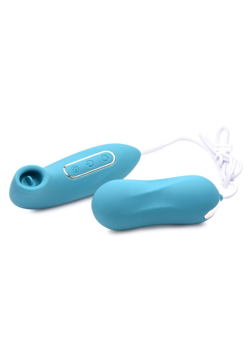 Inmi Entwined Silicone Rechargeable Thumping Egg andamp; Licking Clit Stimulator With Remote Control - Teal