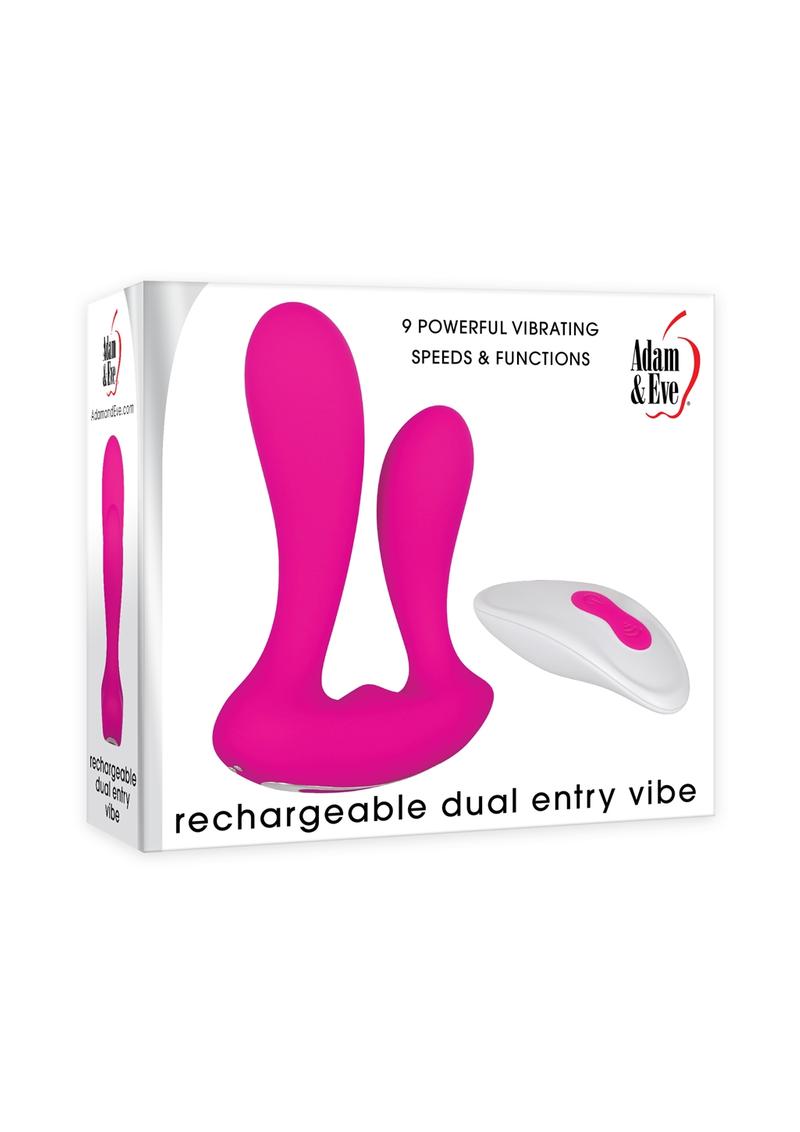 Adam andamp; Eve Silicone Rechargeable Dual Entry Vibe With Remote Control - Pink