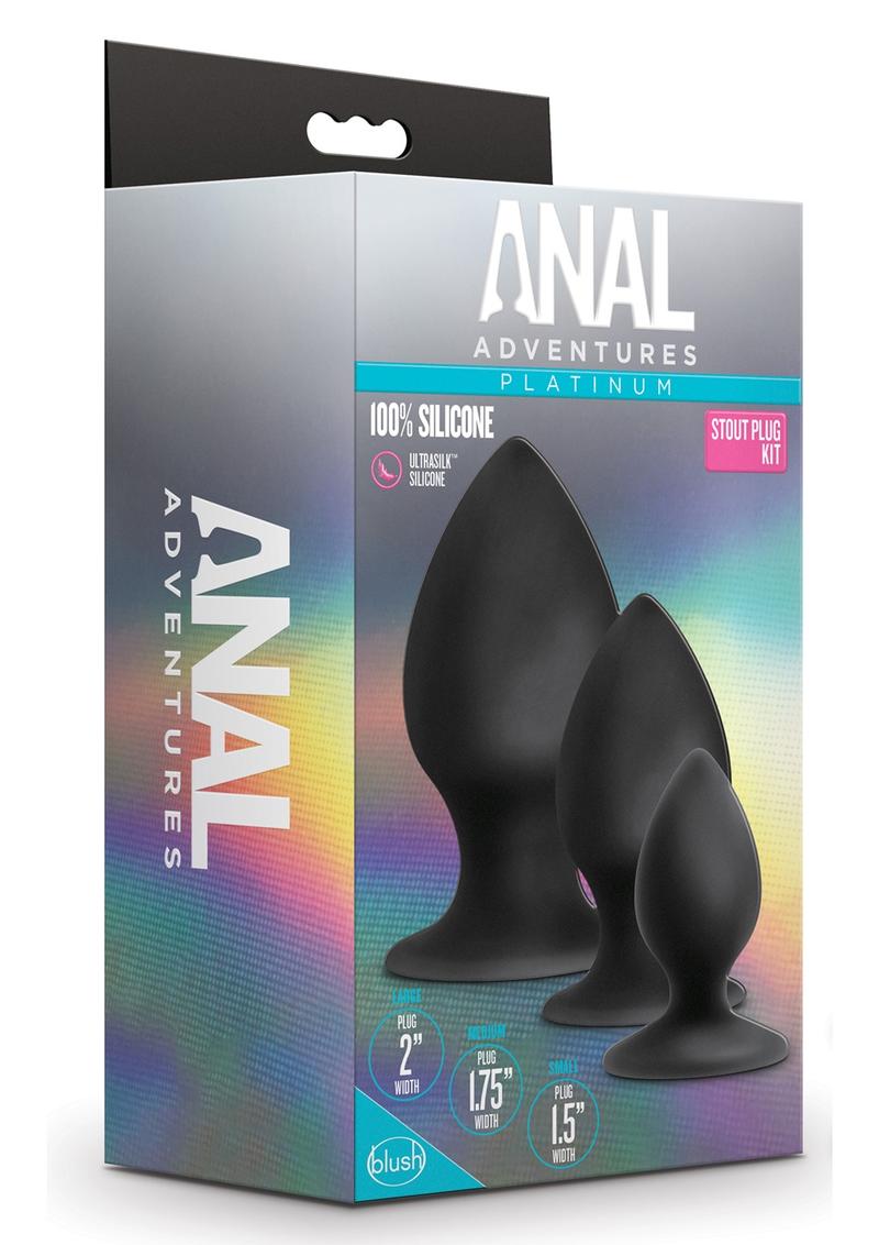 Anal Adventures Platinum Anal Stout Plug Kit (Set of 3) - Black