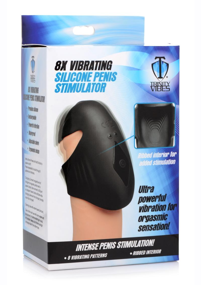 T4M 8X Vibrating Silicone Rechargeable Penis Sleeve - Black