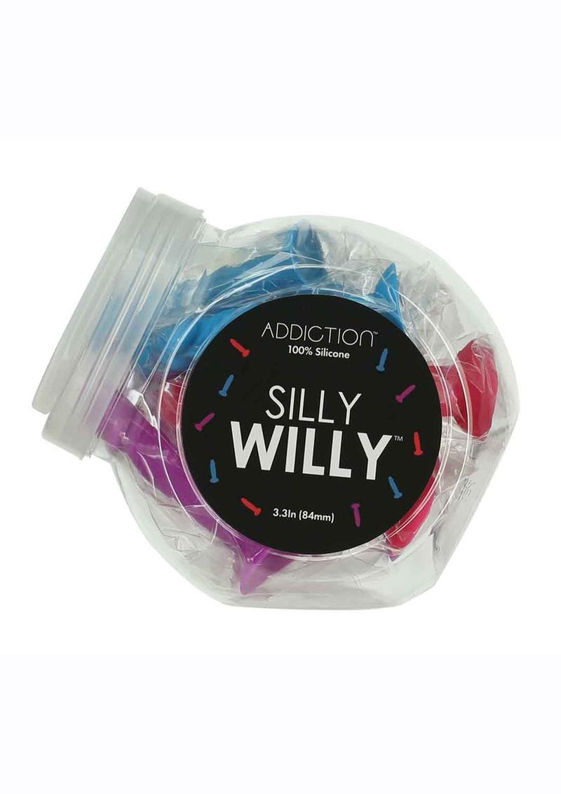 Addiction Silly Willy Silicone Mini Dongs 3.3in Asssorted Colors (12 Per Bowl)