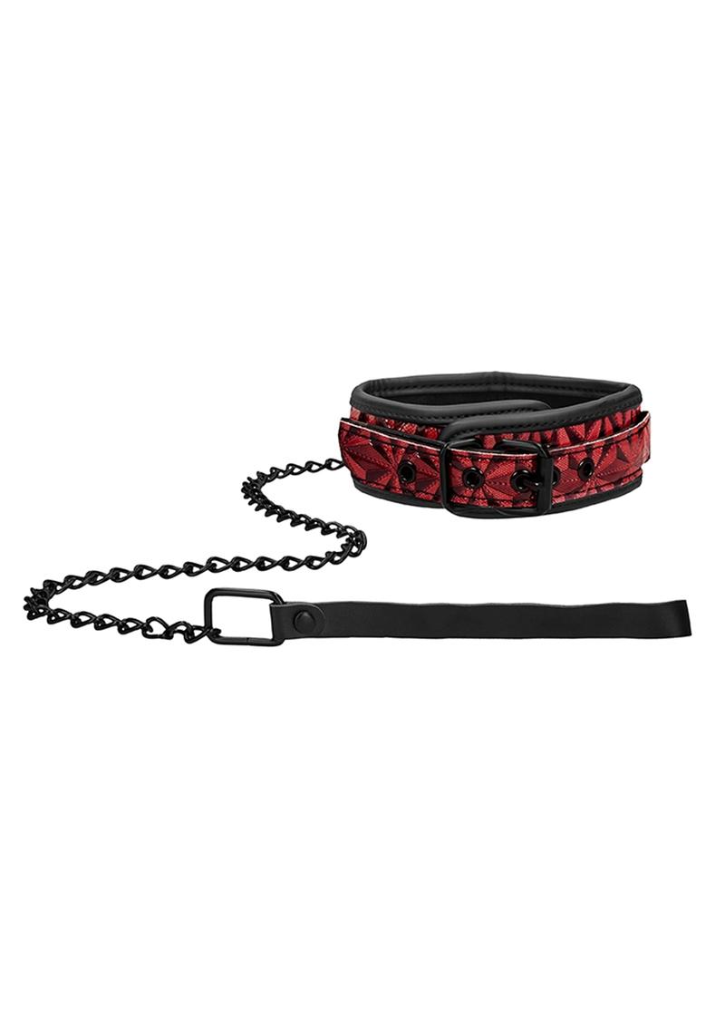 Ouch! Luxury Collar With Leash - Burgundy