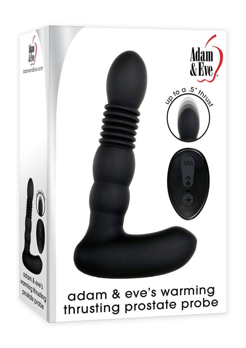 Adam andamp; Eve`s Warming Thrusting Silicone Vibrating Rechargeable Prostate Probe With Remote Control - Black