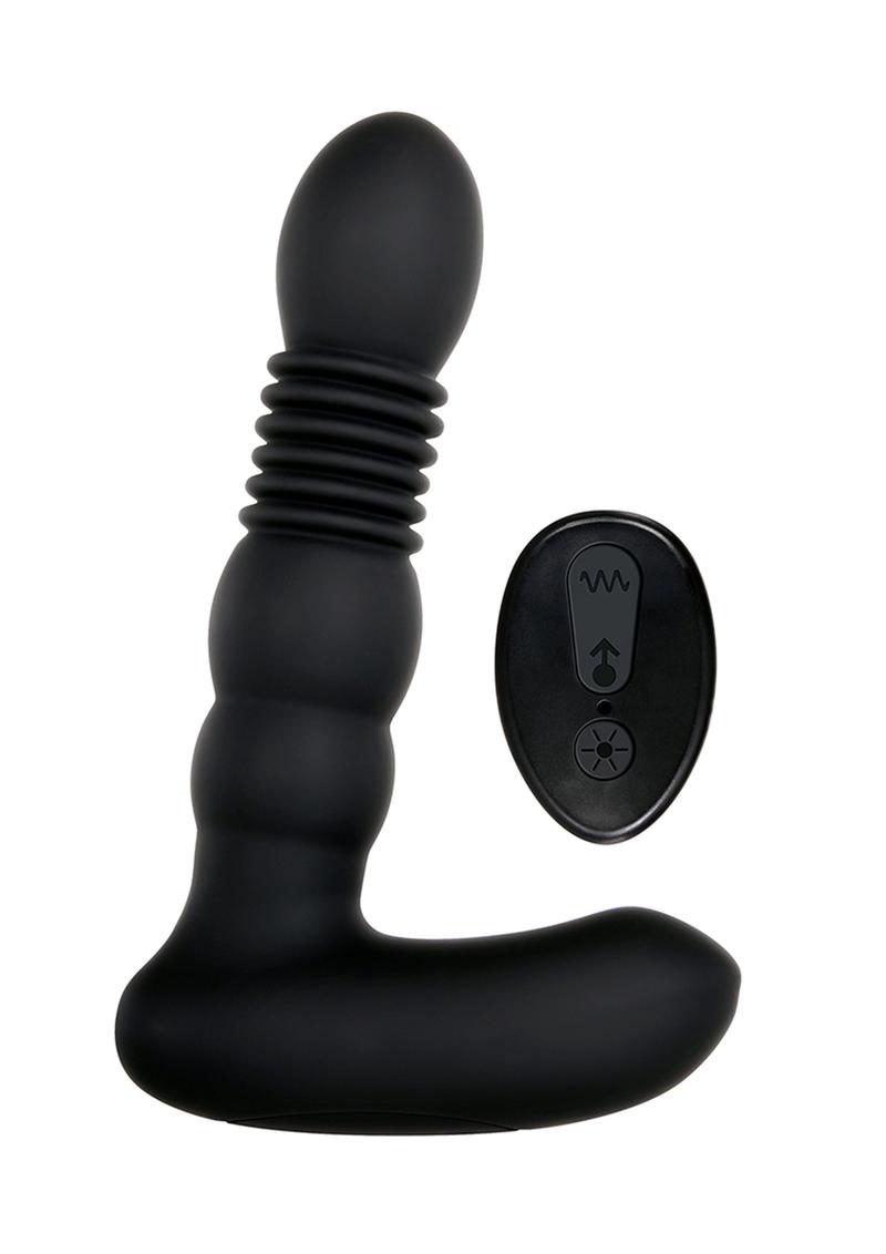 Adam andamp; Eve`s Warming Thrusting Silicone Vibrating Rechargeable Prostate Probe With Remote Control - Black