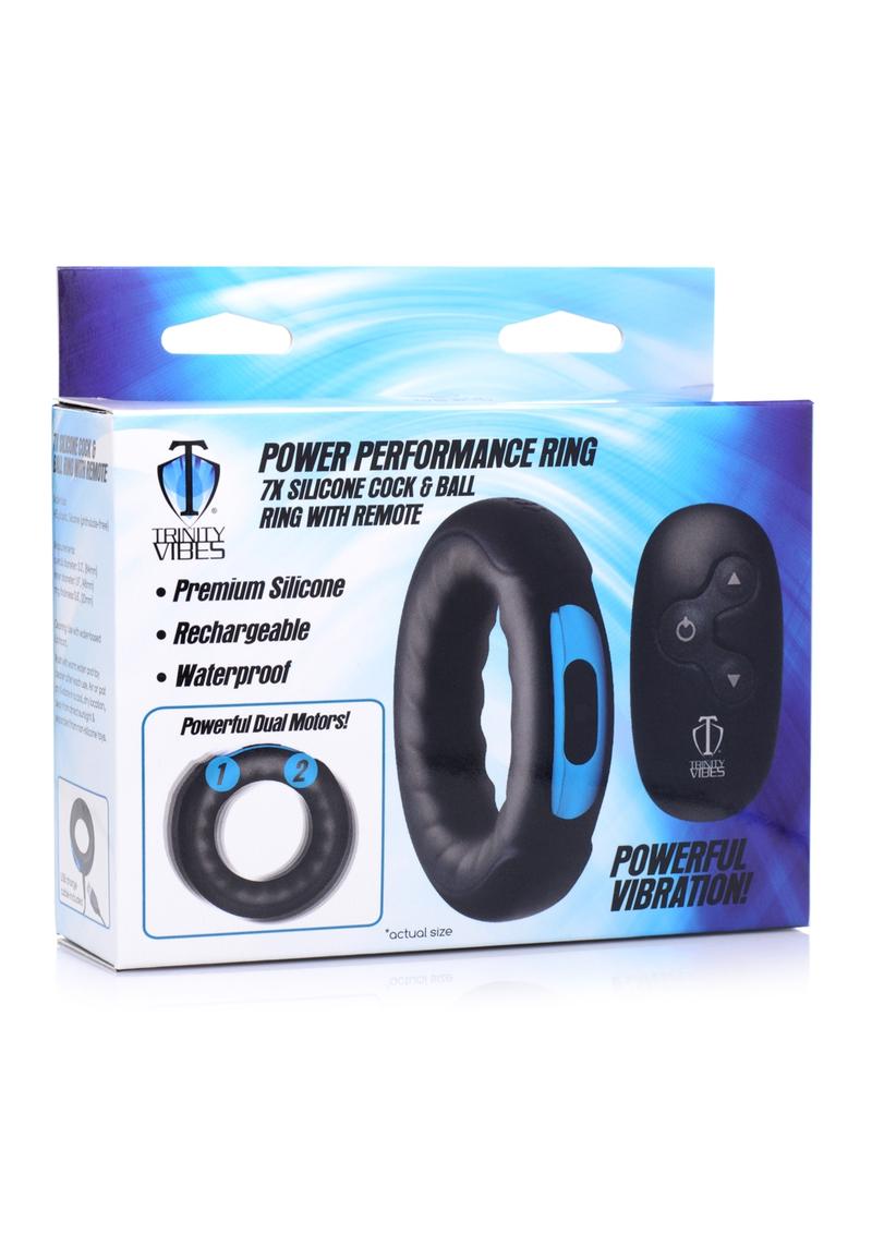 Trinity Vibes Remote Control 7x Rechargeable Silicone Cock Ring - Black