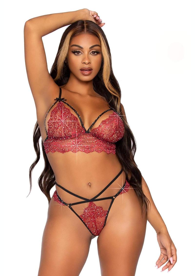 Hook-N-Eye Back And Matching Cut-Out Strappy G-String - Large - Burgundy