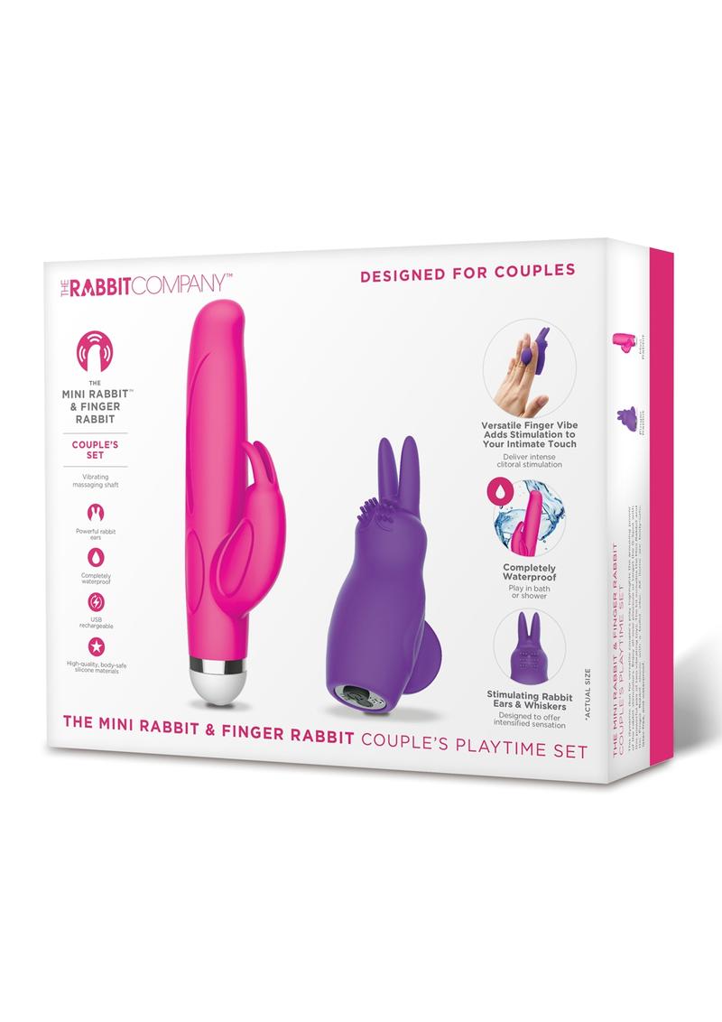 The Mini Rabbit andamp; Finger Rabbit Silicone Rechargeable Couple`s Playtime Set - Pink/Purple