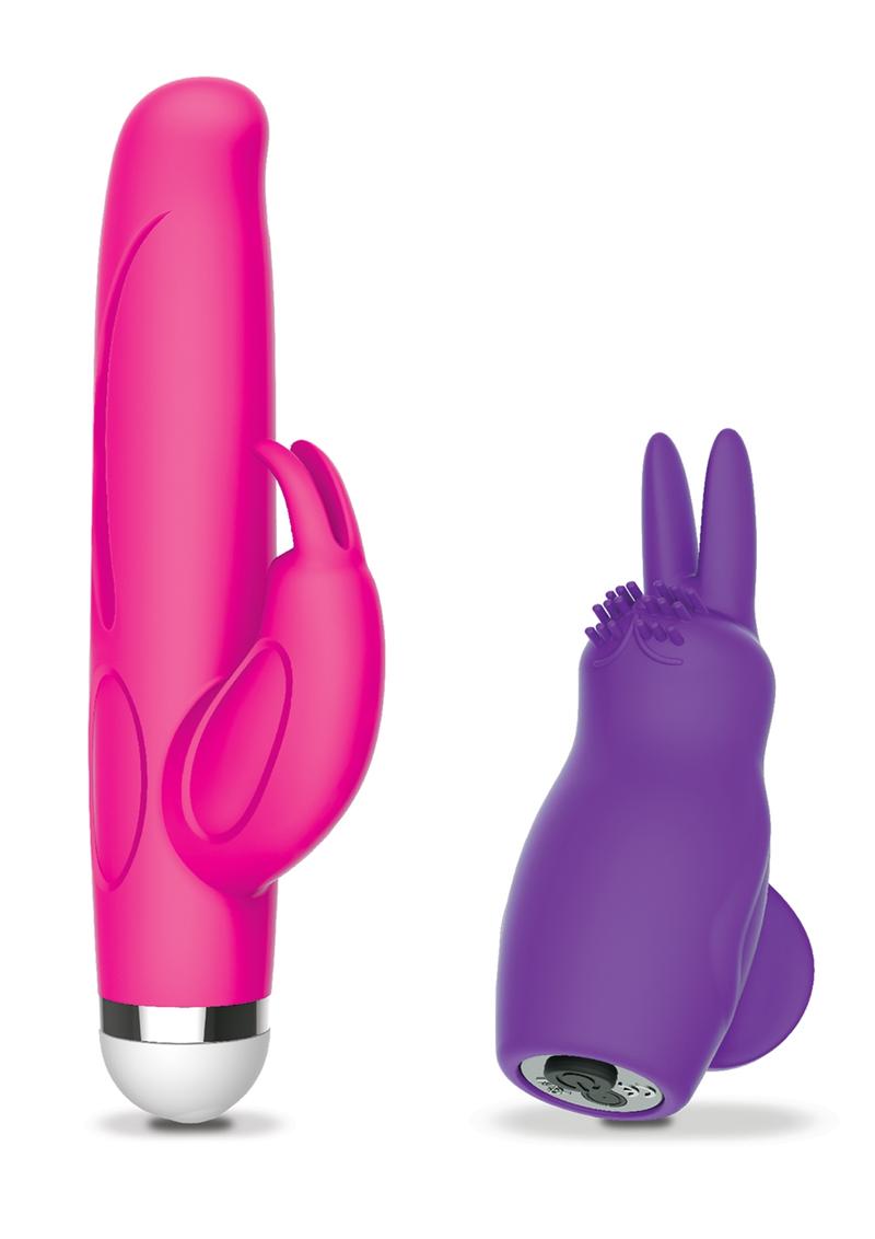The Mini Rabbit andamp; Finger Rabbit Silicone Rechargeable Couple`s Playtime Set - Pink/Purple