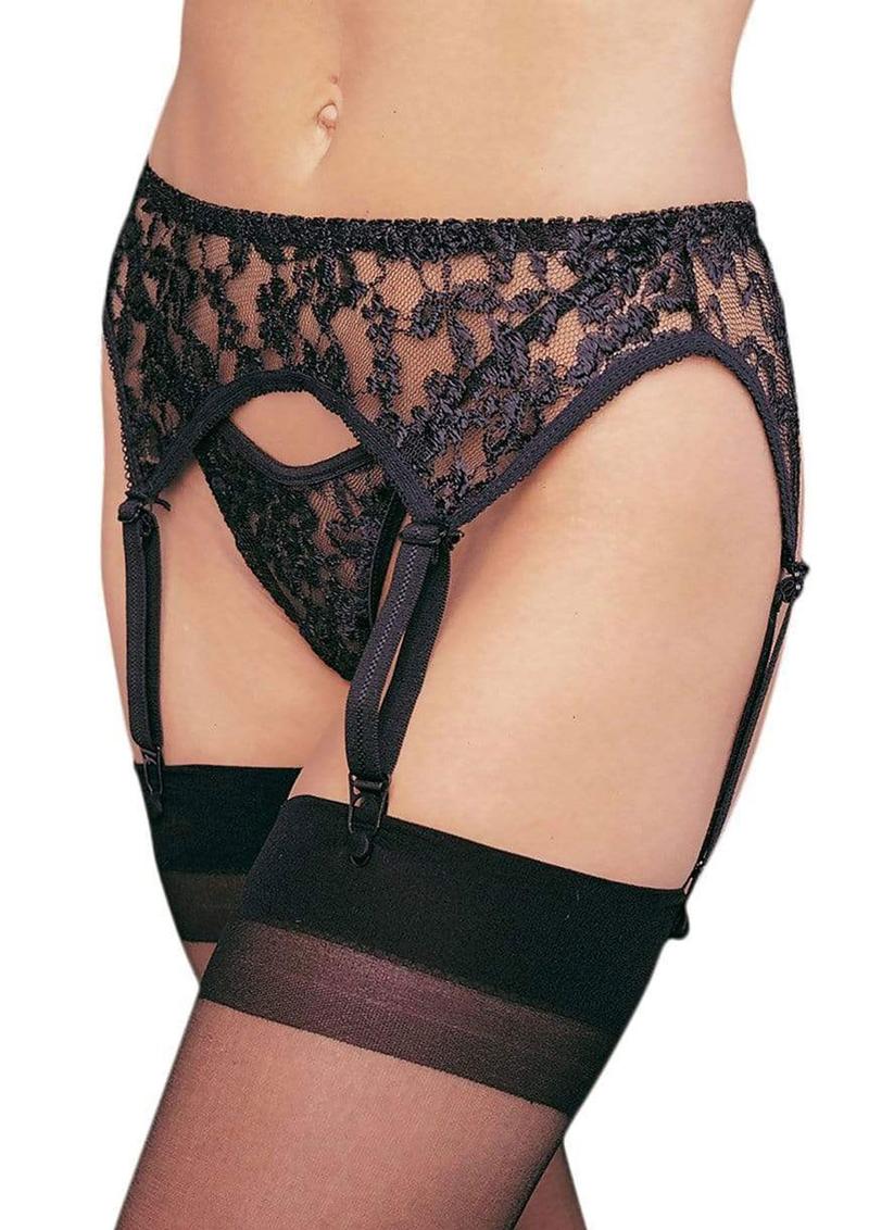Leg Avenue Lace Garter Belt With Thong (6 Piece) - Plus Size - Black