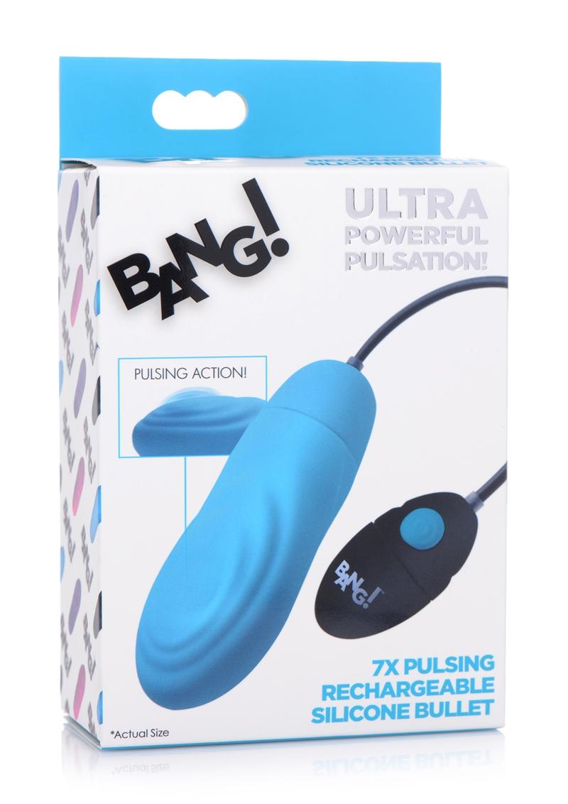Bang 7X Pulsing Rechargeable Silicone Bullet Vibrator - Blue
