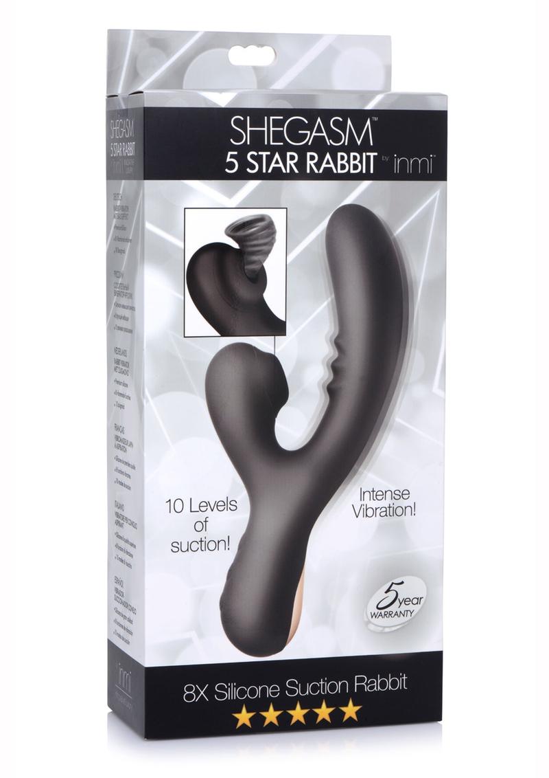 Inmi 5 Star 8X Silicone Rechargeable Suction Rabbit Vibrator - Black