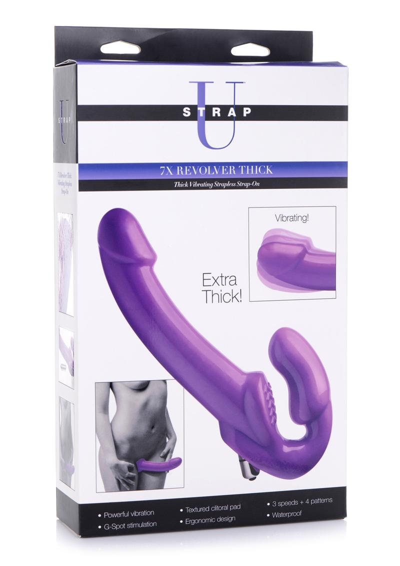 Strap U 7X Revolver Thick Vibrating Strapless Strap-On Dildo - Purple
