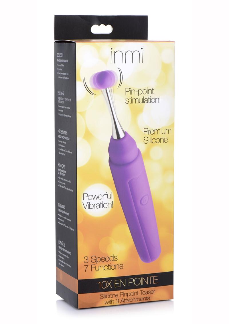 Inmi 10X En Pointe Teaser Silicone Rechargeable Stimulator With 3 Attachments - Purple