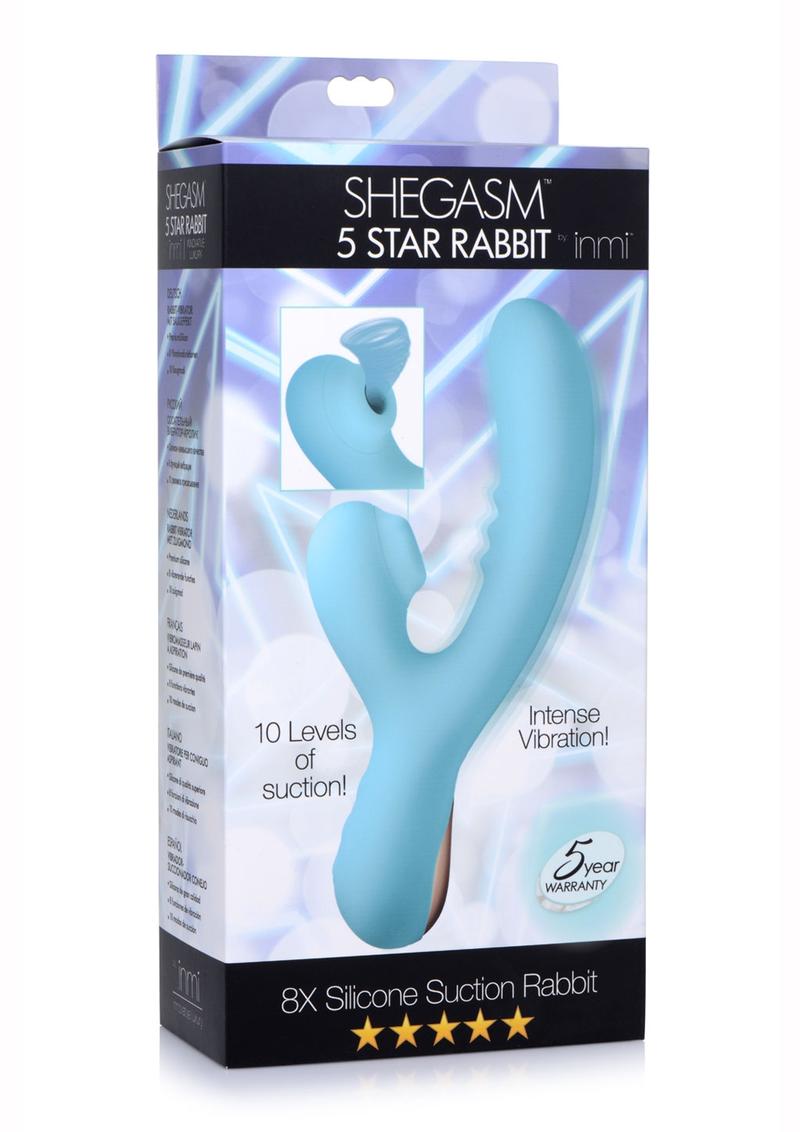 Inmi 5 Star 8X Silicone Rechargeable Suction Rabbit Vibrator - Teal