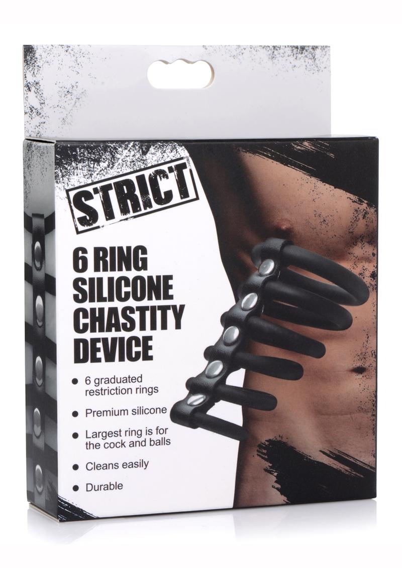 Strict 6 Ring Silicone Chastity Device - Black