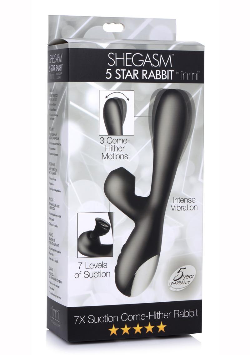 Inmi Shegasm Suction Come Hither Rechargeable Silicone Rabbit - Black