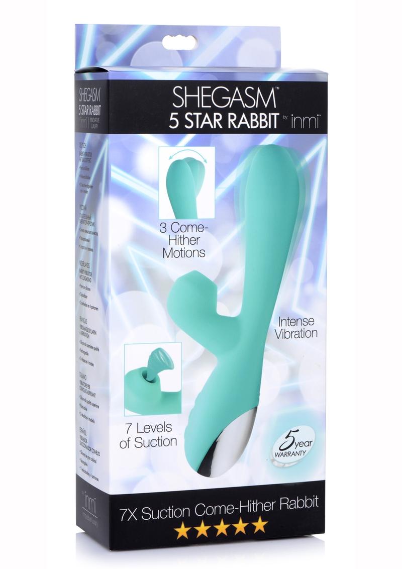 Inmi Shegasm Suction Come Hither Rechargeable Silicone Rabbit - Teal
