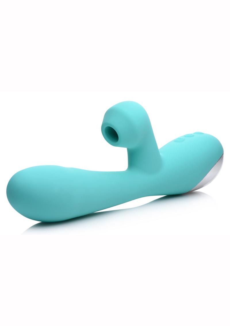 Inmi Shegasm Suction Come Hither Rechargeable Silicone Rabbit - Teal