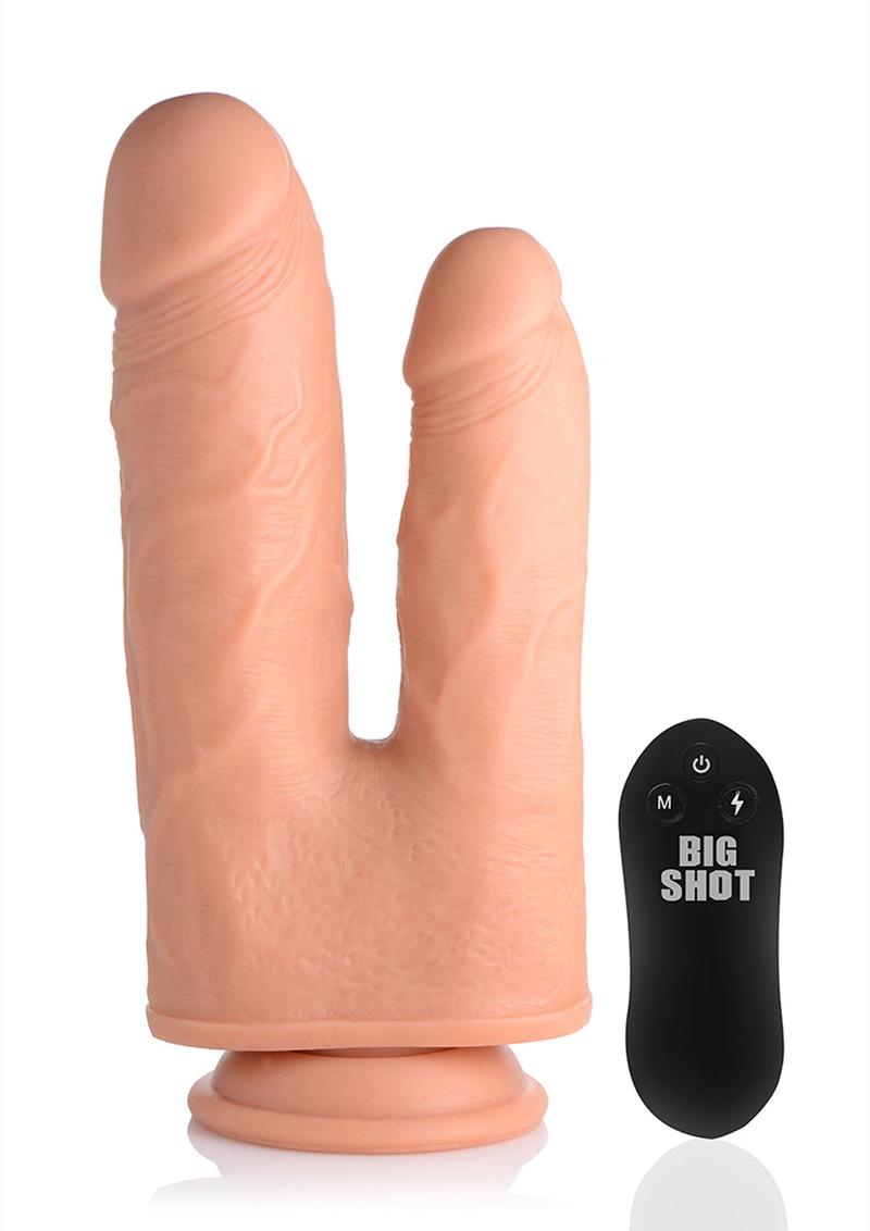 Big Shot Double Dong Silicone Vibrating With Remote Control 8in - Vanilla