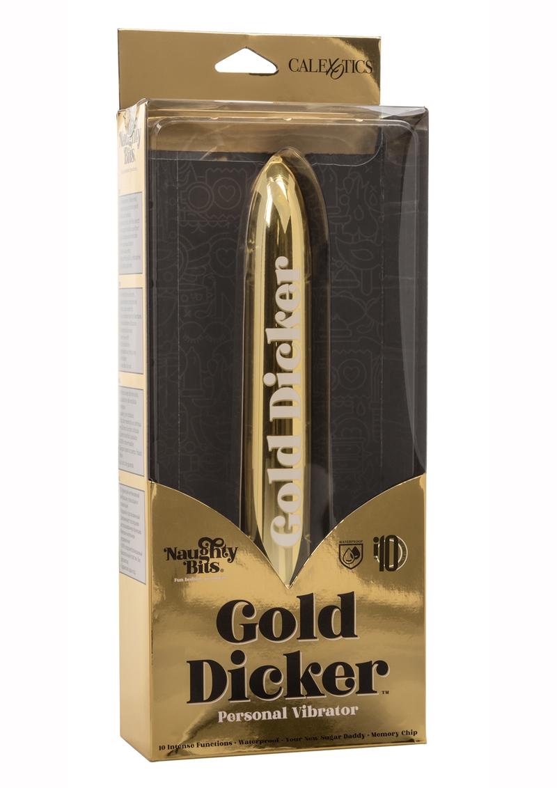 Naughty Bits Gold Dicker Personal Vibrator 6.75in - Gold