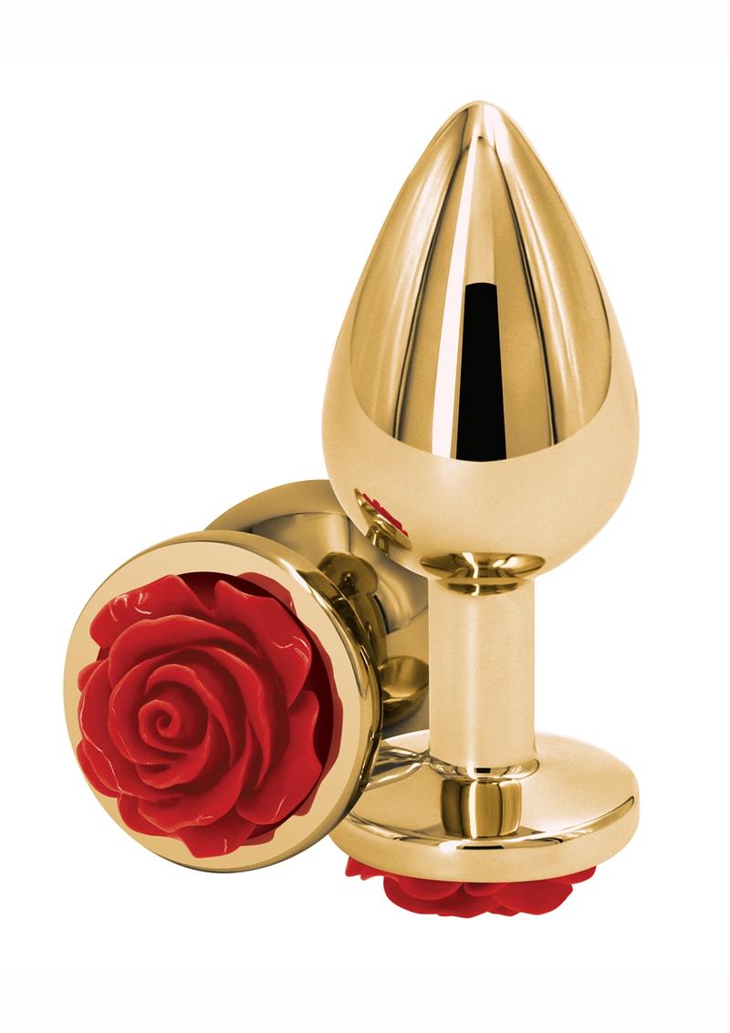 Rear Assets Rose Aluminum Anal Plug - Medium - Red/Gold