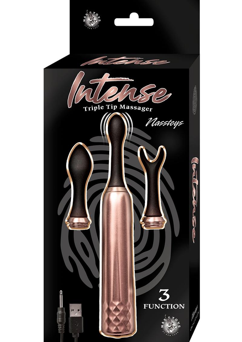 Intense Triple Tip Massager Silicone Rechargeable Set - Rose Gold