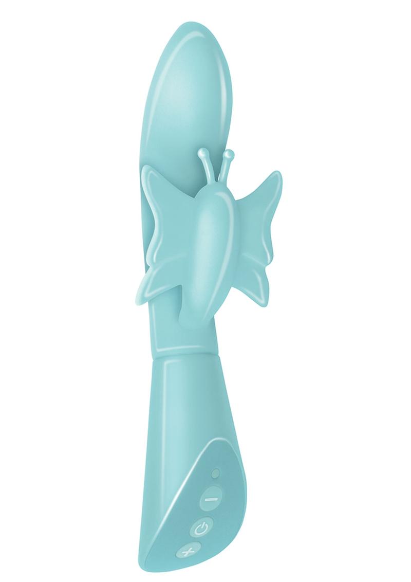 Touch Butterfly Silicone Rechargeable Rabbit Vibrator - Aqua