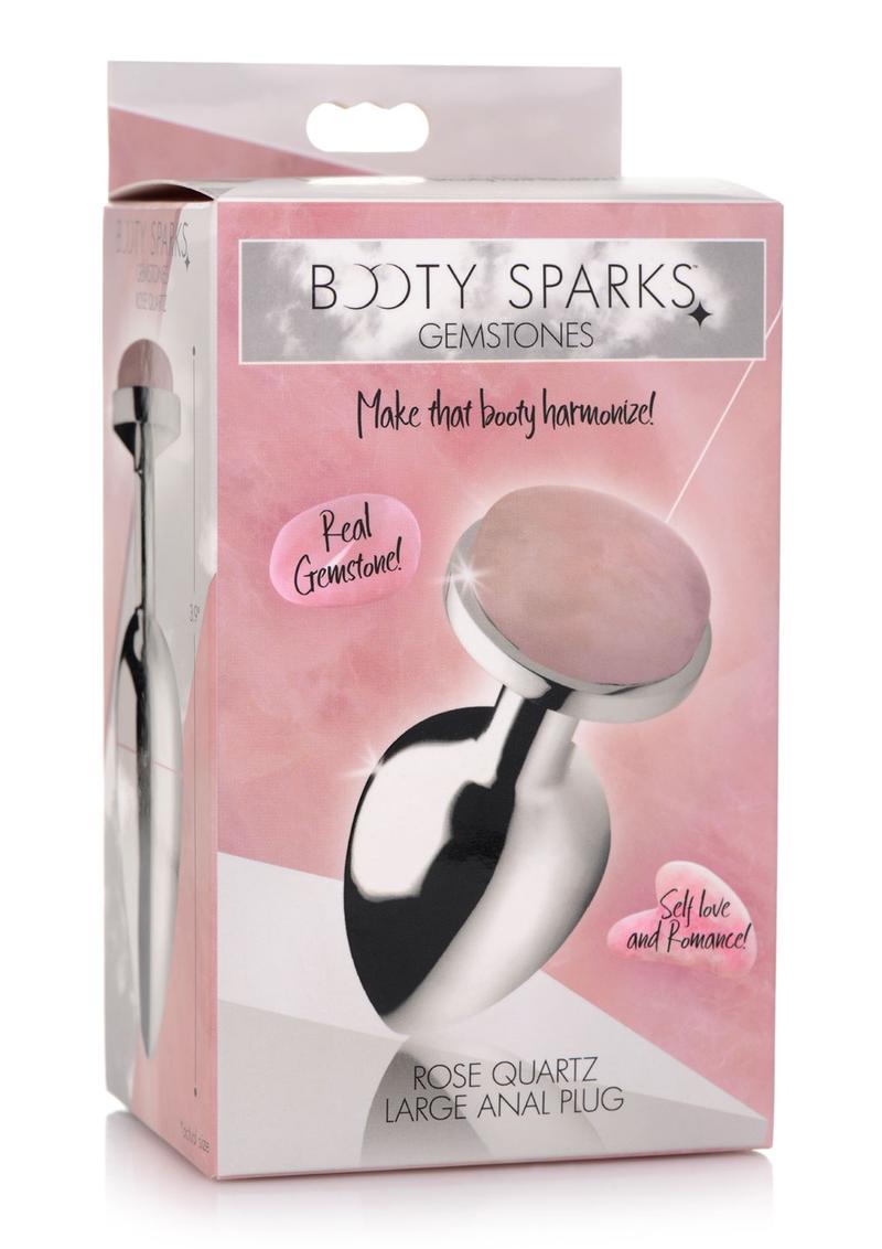 Booty Sparks Rose Quartz Gem Anal Plug - Large - Pink/Silver