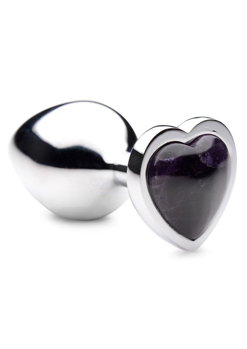 Booty Sparks Gemstones Amethyst Heart Anal Plug - Medium - Purple/Silver