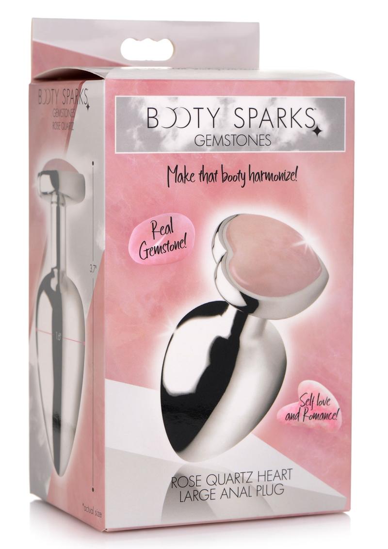 Booty Sparks Gemstones Rose Quartz Heart Anal Plug - Large - Pink/Silver