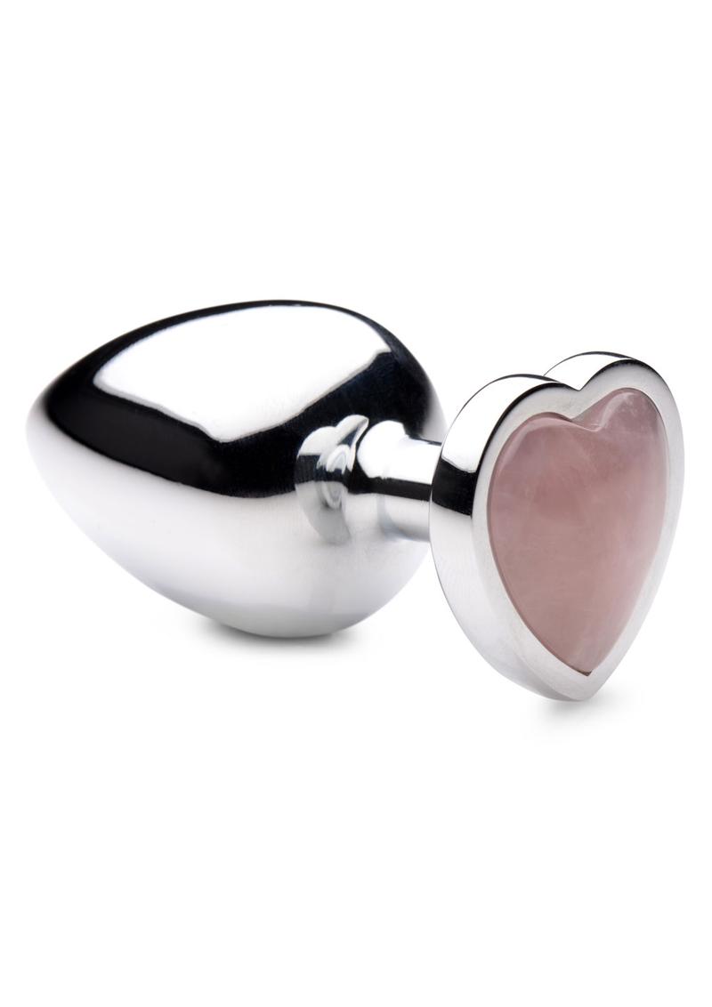 Booty Sparks Gemstones Rose Quartz Heart Anal Plug - Large - Pink/Silver