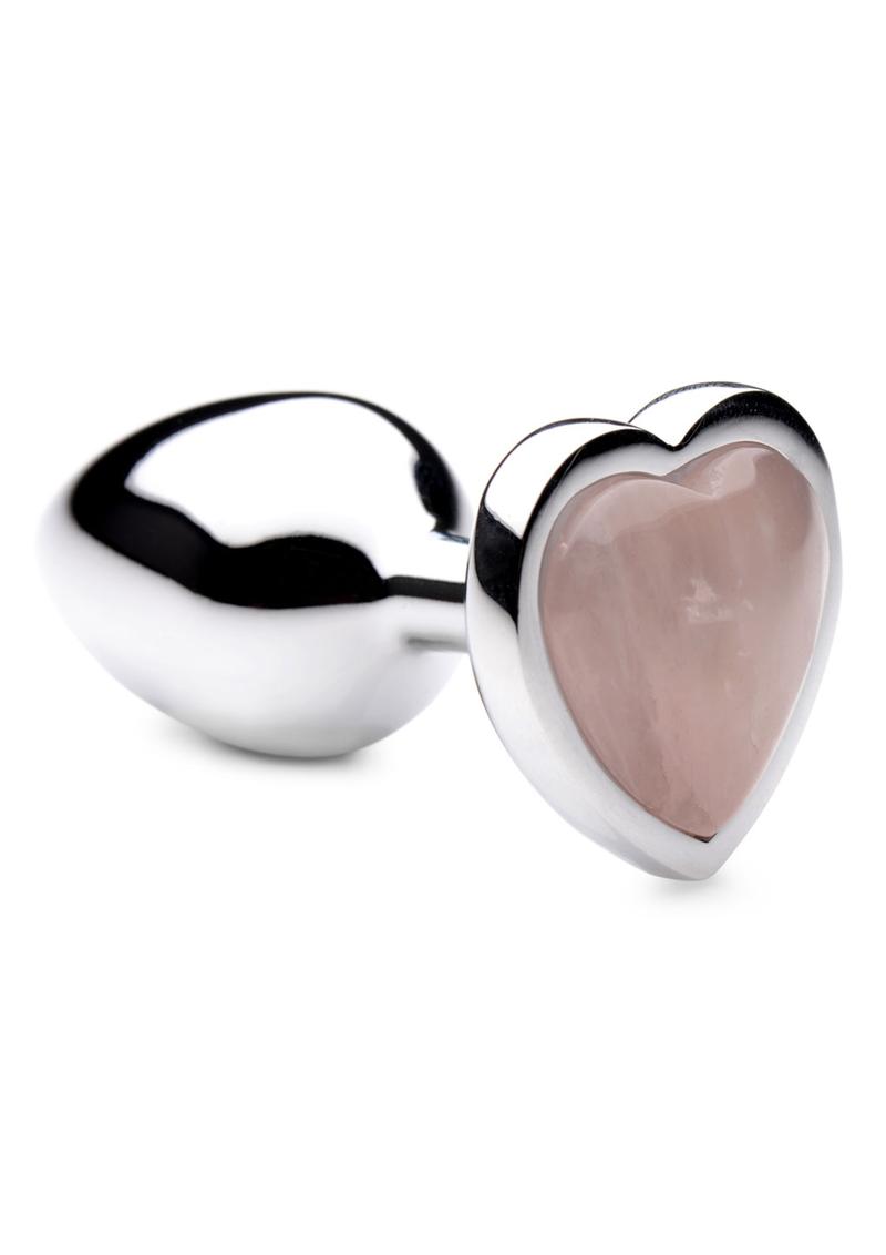 Booty Sparks Gemstones Rose Quartz Heart Anal Plug - Small - Pink/Silver