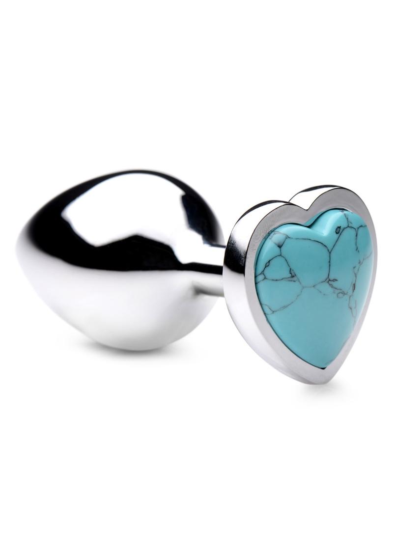 Booty Sparks Gemstones Turquoise Heart Anal Plug - Medium - Blue/Silver