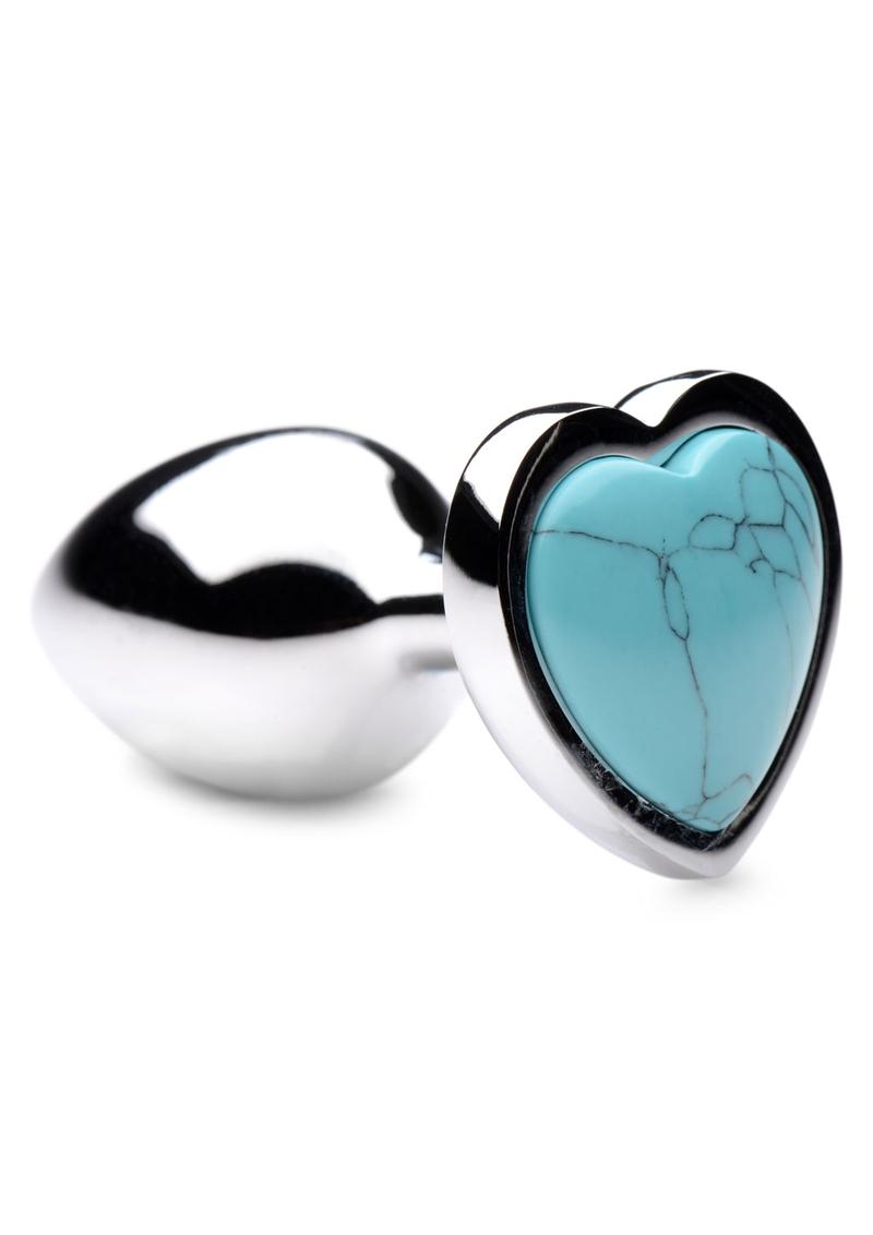 Booty Sparks Gemstones Turquoise Heart Anal Plug - Small - Blue/Silver