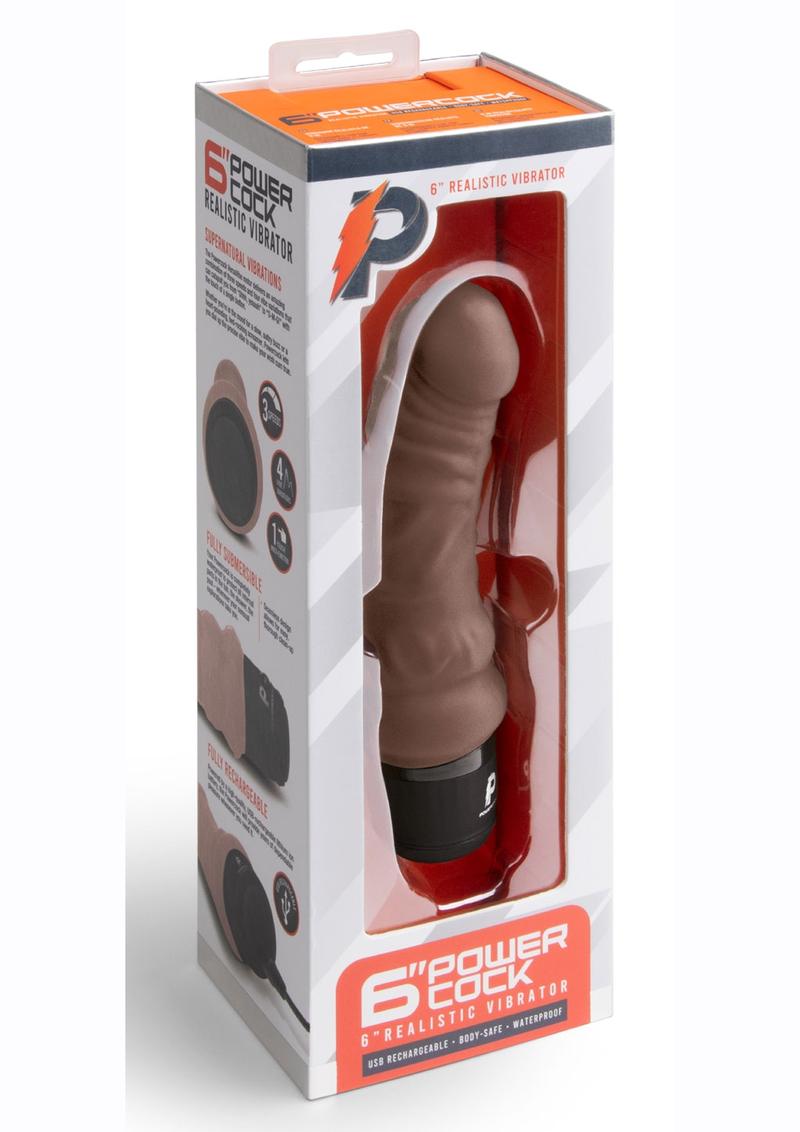 Powercocks Silicone Rechargeable Realistic Vibrator 6in - Chocolate