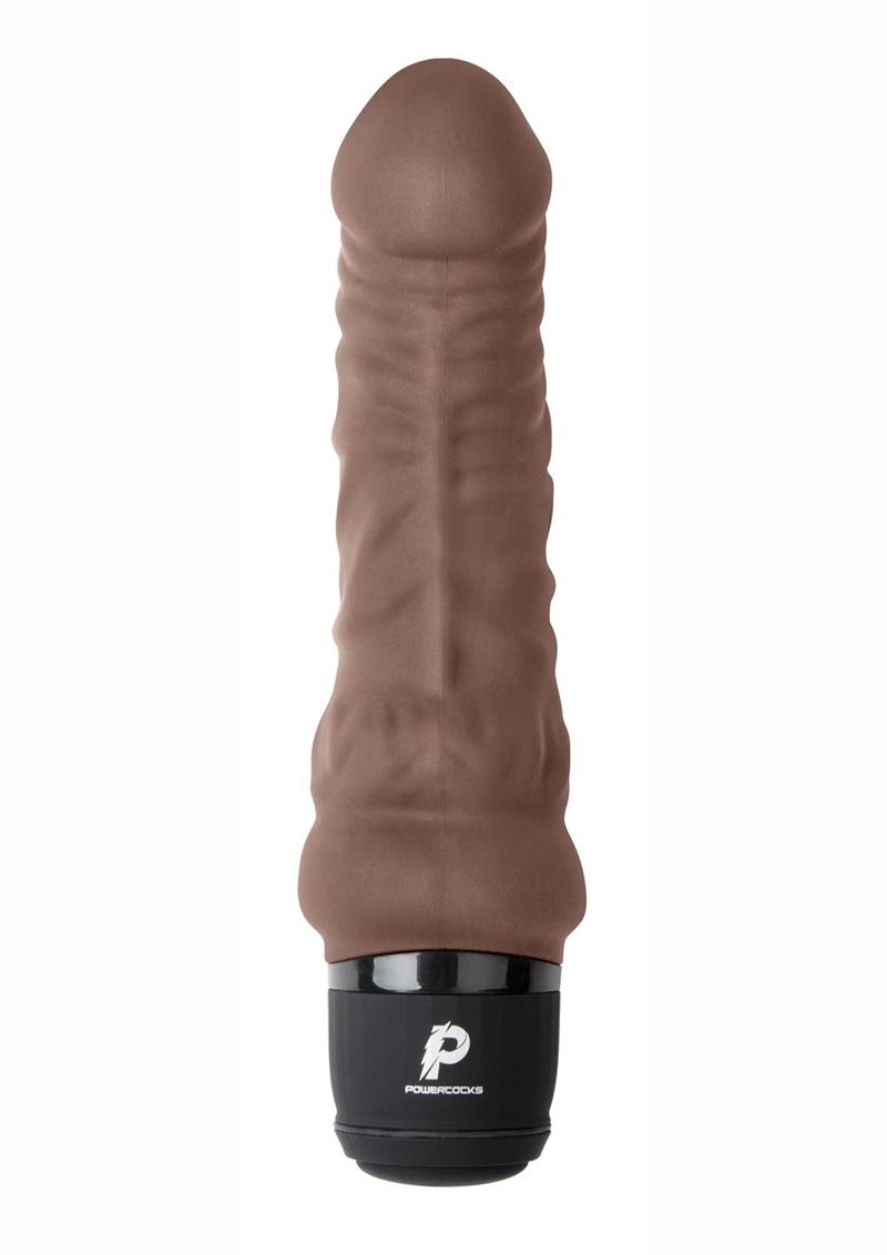 Powercocks Silicone Rechargeable Realistic Vibrator 6in - Chocolate