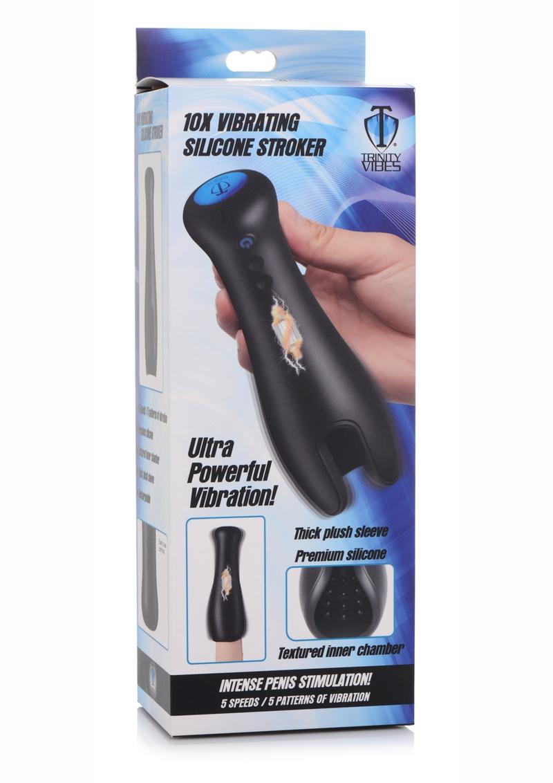 Trinity 4 Men 10X Vibrating Silicone Rechargeable Stroker - Black