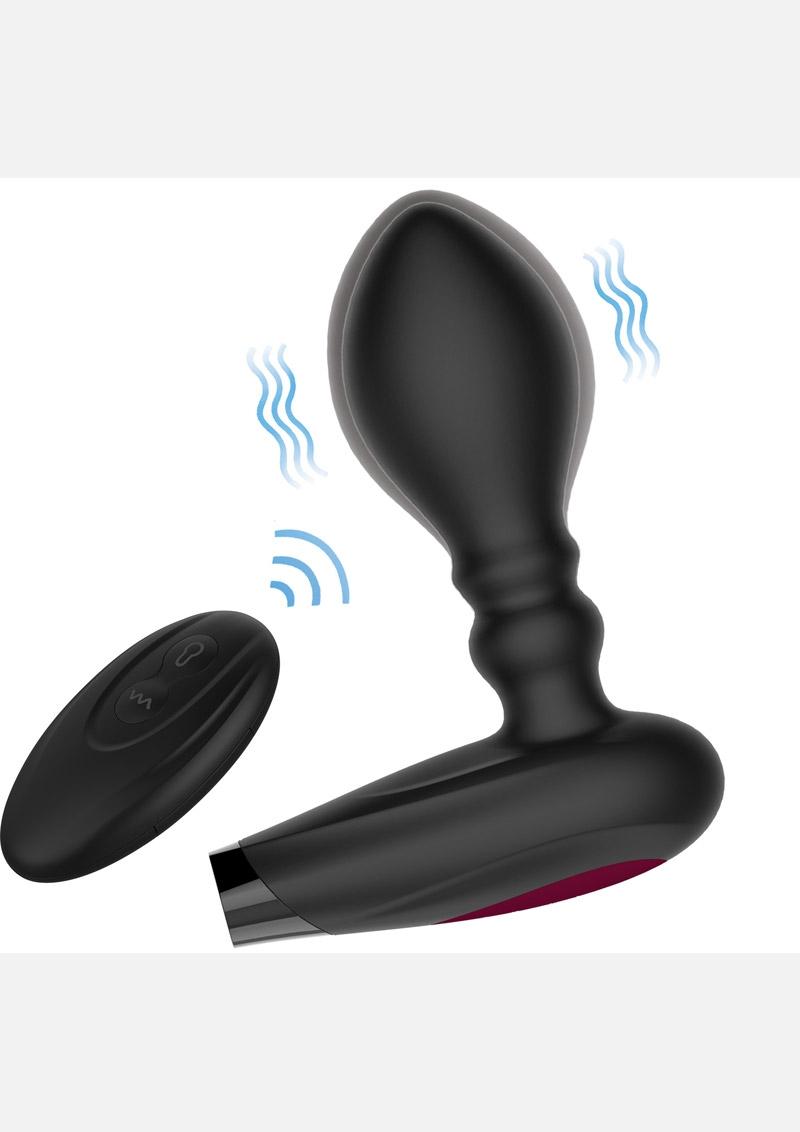 Decadence Pumped Silicone Expandable Butt Plug With Remote Control - Black