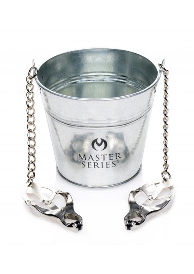 Master Series Slave Bucket Labia and Breast Clamps with Bucket - Silver
