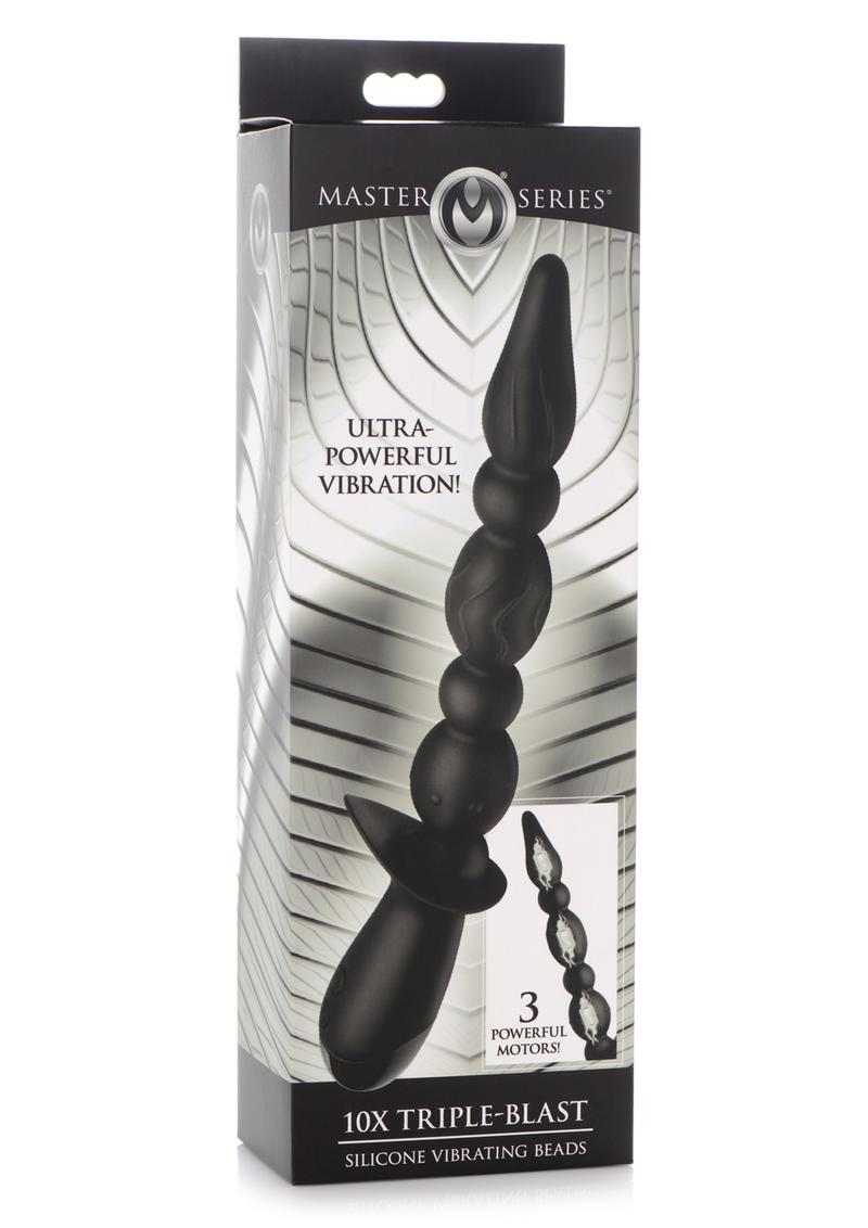 Master Series 10x Triple Blast Silicone Rechargeable Vibrating Anal Beads - Black