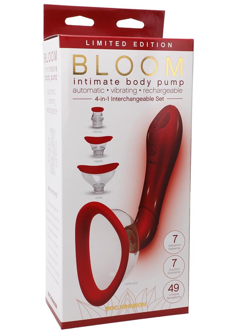 Bloom Intimate Body Pump Vibrating Rechargeable Interchangeable Set Limited Edition (4 Piece) - Red