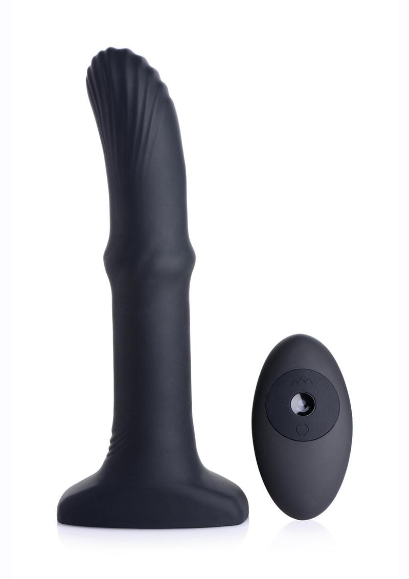Thunder Plugs Sliding Shaft Silicone Rechargeable Vibrator With Remote Control - Black