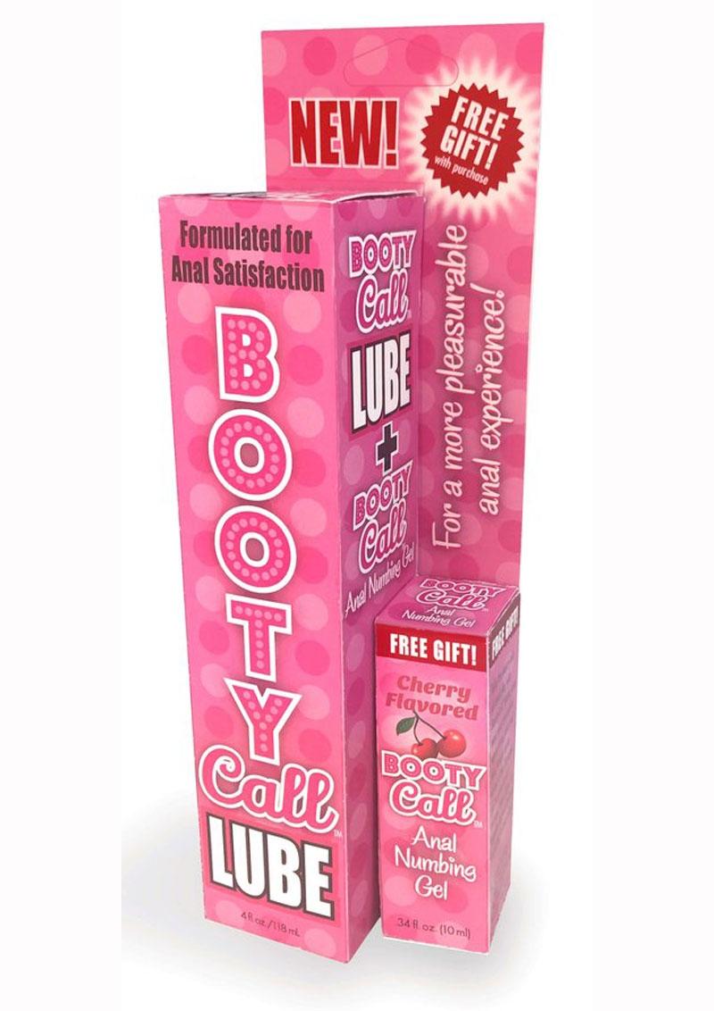 Booty Call Lube Duo Cherry Flavored Lubricant 4 oz and Anal Numbing Gel .34oz Set